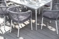 "Малага" обеденная группа на 6 персон со стульями "Марсель", каркас белый, роуп светло-серый