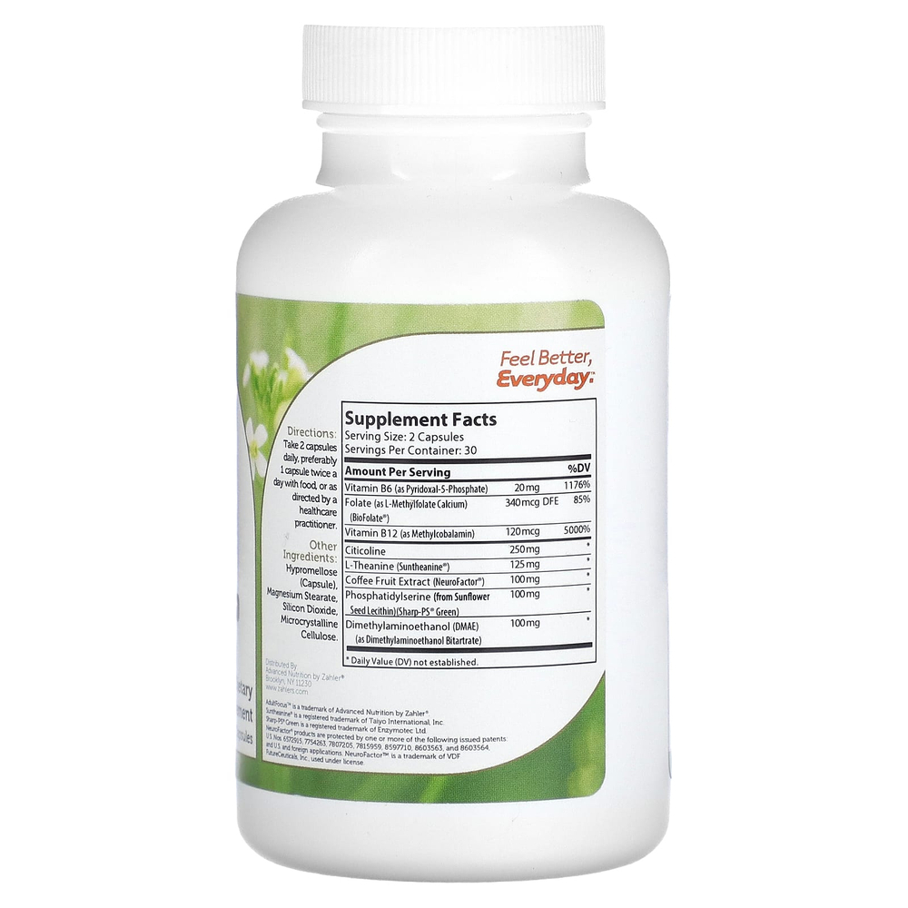 Zahler, AdultFocus, добавка для поддержки когнитивных функций и концентрации внимания, 60 капсул