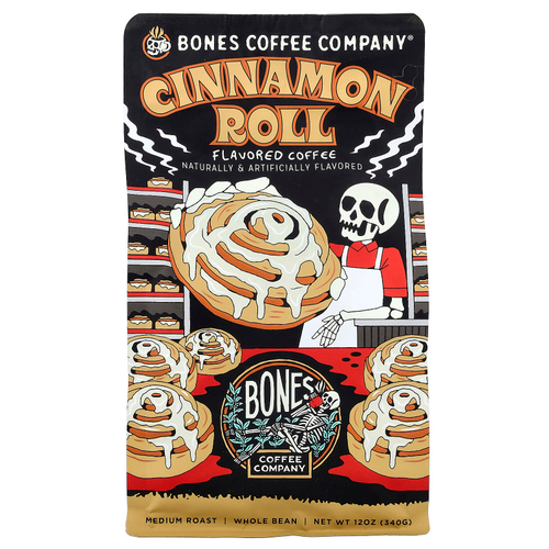 Bones Coffee Company, булочка с корицей, цельные бобы, средняя обжарка, 340 г (12 унций)