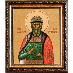 Феодор Стародубский Благоверный князь. Икона на холсте в раме 15 х 18 см.