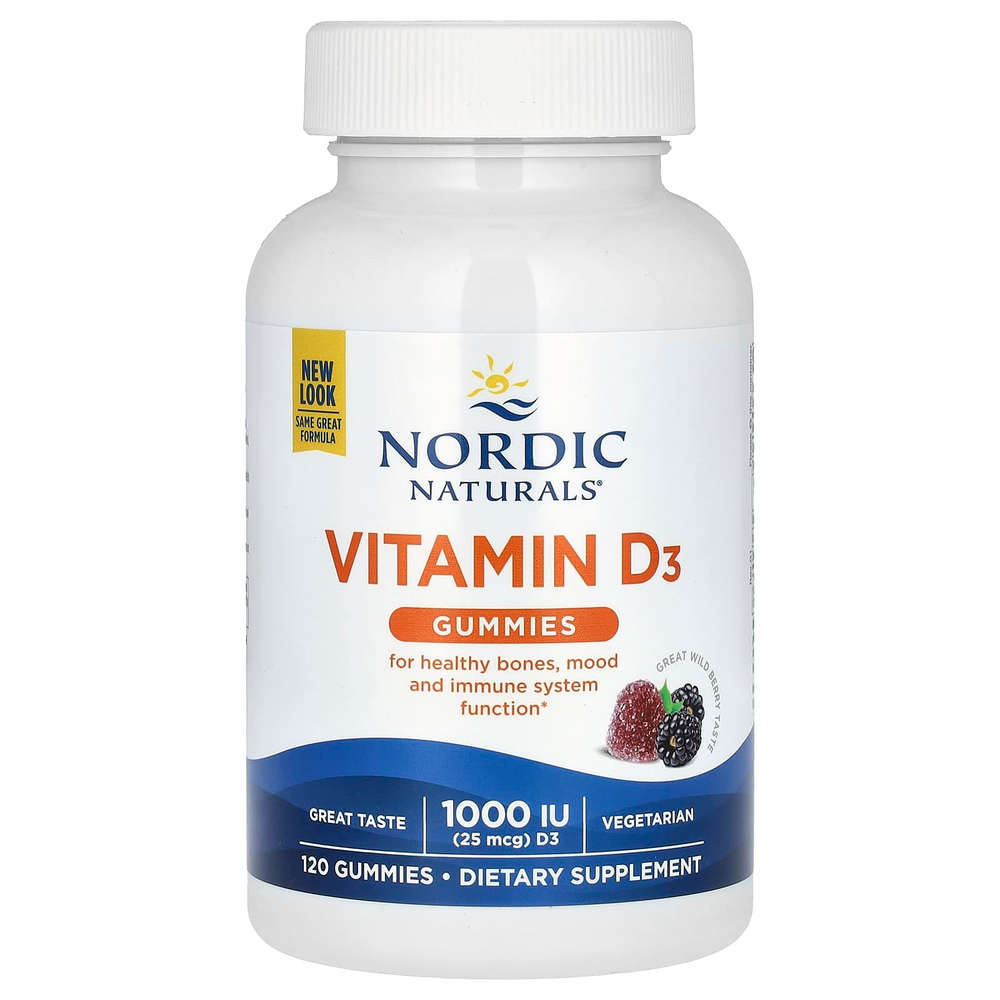 Nordic Naturals, жевательный витамин D3, со вкусом лесных ягод, 25 мкг (1000 МЕ), 120 жевательных таблеток