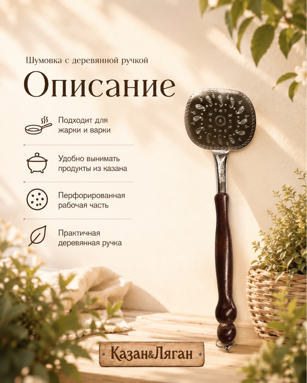Шумовка средняя 44 см УЗБ с кольцом