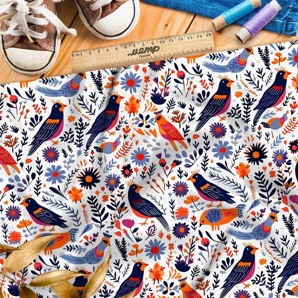 Ткань премиум таффета сказочные птахи