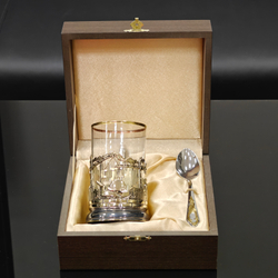 Подстаканник "Подарок строителю" с ложечкой в футляре