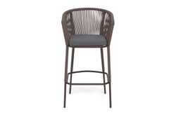 "Марсель" стул барный плетеный из роупа, каркас из стали коричневый (RAL8016) муар, роуп коричневый круглый, ткань темно-серая 027