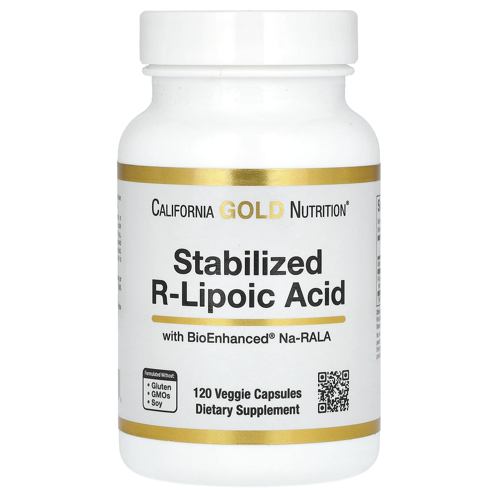 California Gold Nutrition, стабилизированная R-липоевая кислота с Na-RALA Bio-Enhanced® и биотином, 120 растительных капсул