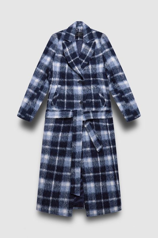 Пальто однобортное в клетку, синий