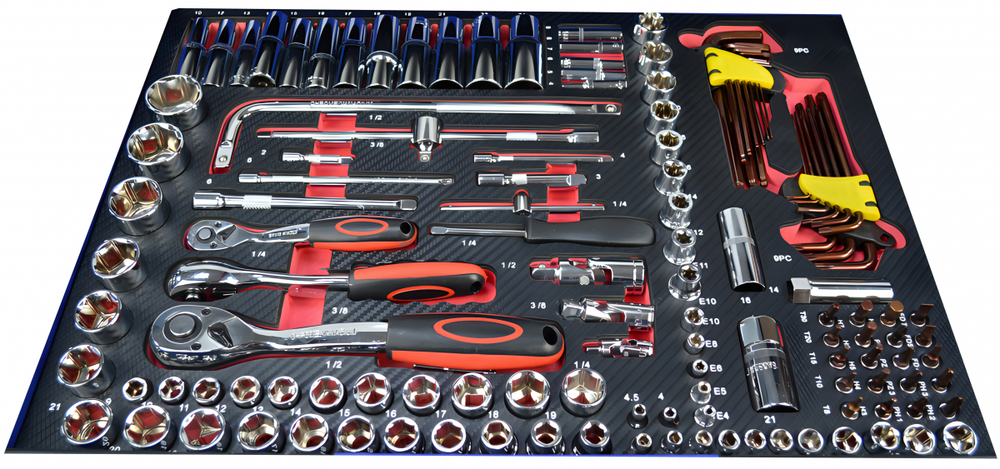 Инструментальная тележка с инструментом GW-3ST1 Blue (Great Wolf, 249 поз) с полкой и тремя ящиками