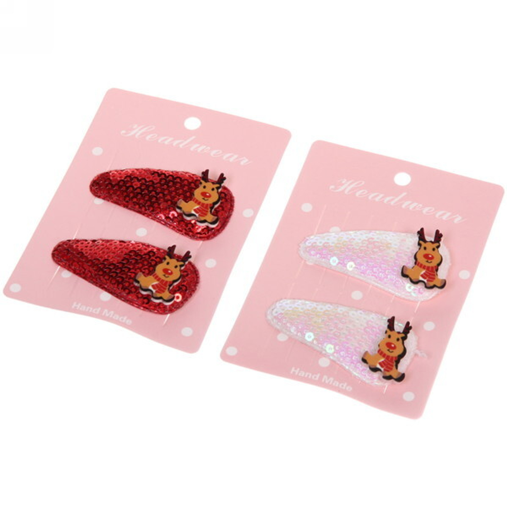 Зажимы для волос 2шт «Новогодние друзья- Оленёнок», микс 2 цвета (красный, белый),5,4*2,5 см