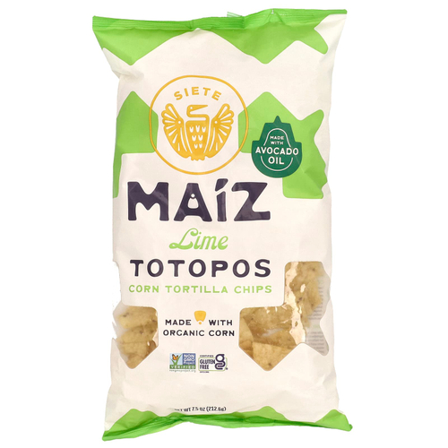 Siete, Чипсы из кукурузной тортильи Maiz Totopos, лайм, 212,6 г (7,5 унции)