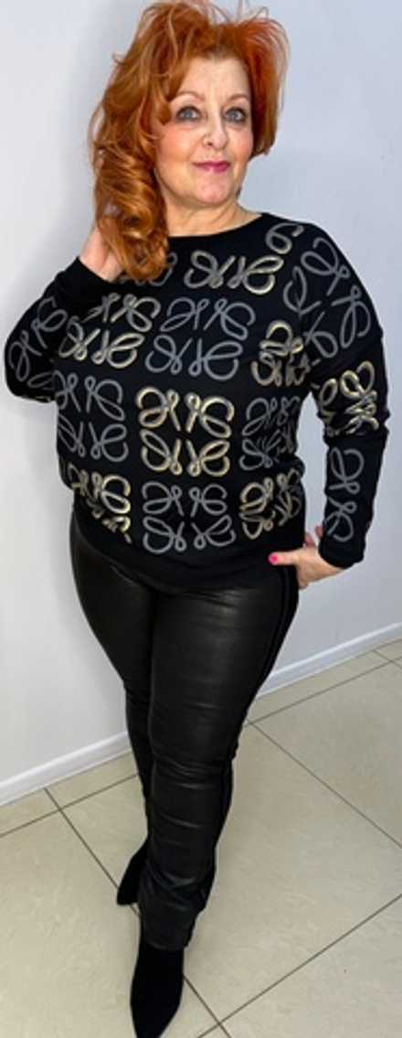 Черные брюки-лосины без застежки под рептилию с лампасами