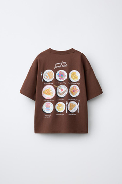 ZARA ФУТБОЛКА С ПРИНТОМ, КОРИЧНЕВЫЙ