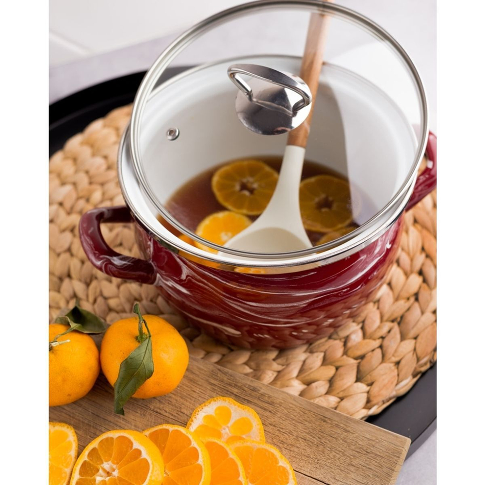 Кастрюля сталь, эмал, 3 л, с крыш, Сантэкс, Шейк бордово-белый, 1-2430111, индукц