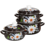 Набор эмалированной посуды 6 пр, кастрюли 2,3,4 л, Керчь, Белые георгины-1