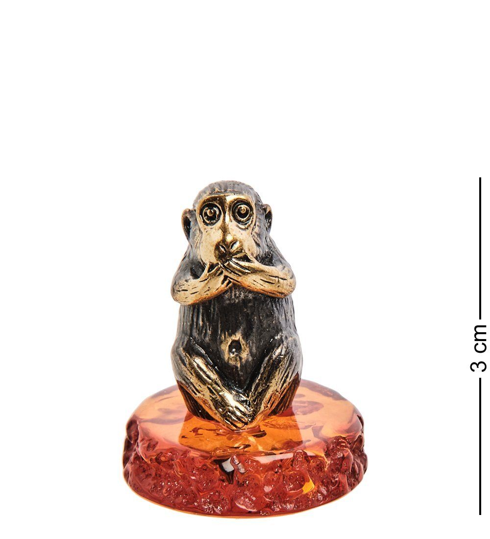 Народные промыслы AM-3132 Фигурка «Обезьяна Не скажу Ивадзару» (латунь, янтарь)