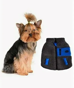 YUGI Куртка для собак плюшевая Серо-синяя