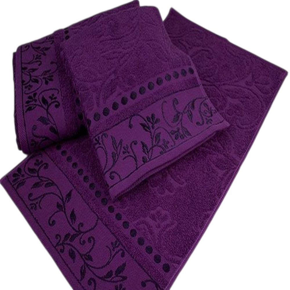 Набор из 3-х махровых полотенец "П37. Жаккард фиолетовый" в упаковке, 100% хлопок, Россия.