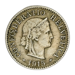 Switzerland, 5 Rappen, 1915 – Libertas Series, VF