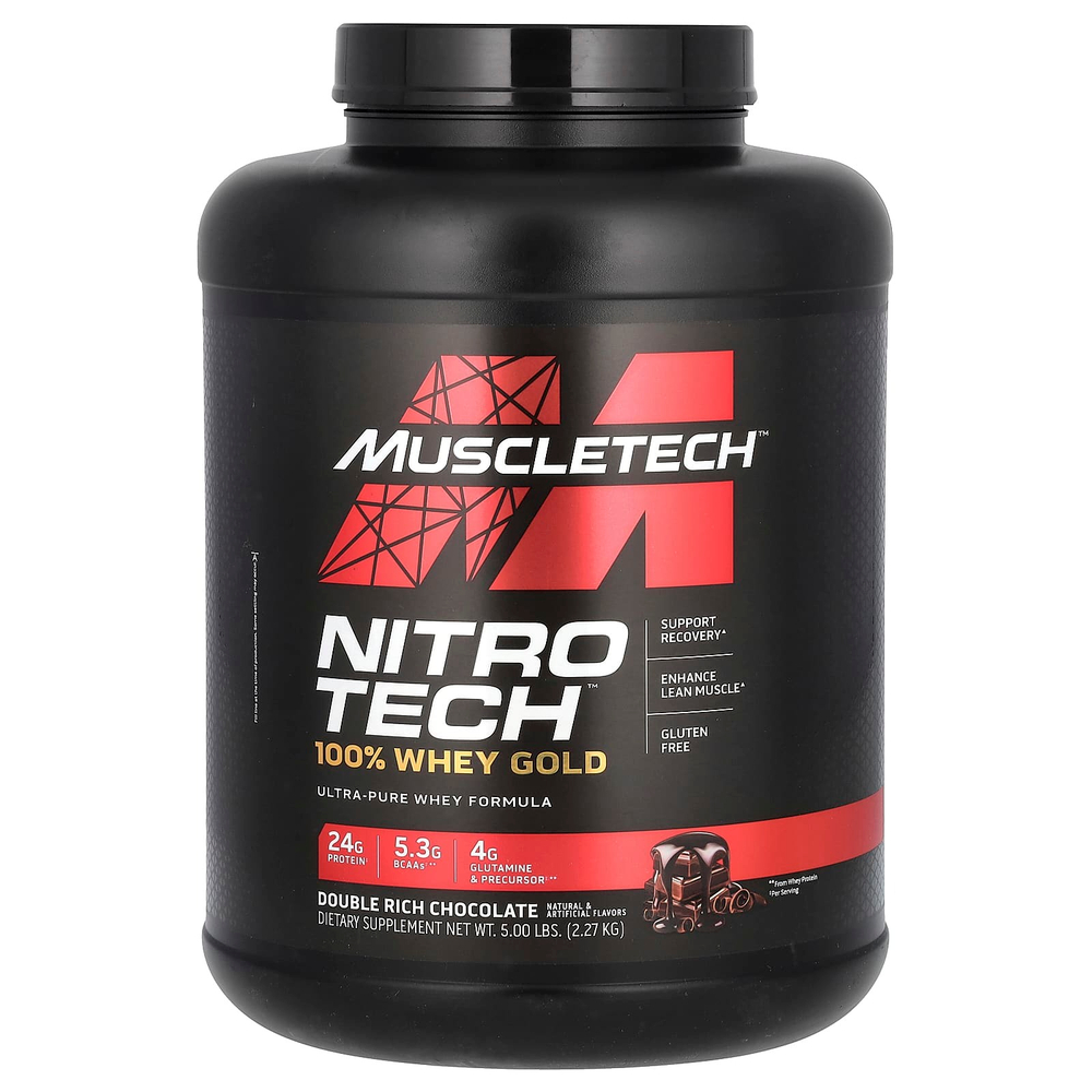MuscleTech, Nitro Tech, 100% Whey Gold, сывороточный протеин, со вкусом двойного шоколада, 2,27 г (5 фунтов)