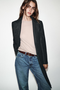 ZARA ПАЛЬТО С ПОДПЛЕЧНИКАМИ ИЗ МЯГКОЙ ТКАНИ, СЕРЫЙ МЕЛАНЖ