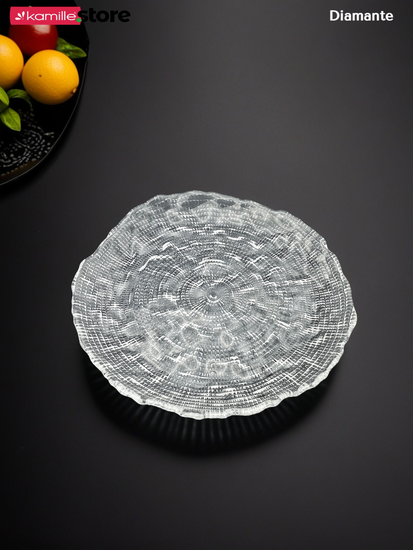Блюдо фигурное круглое 21 см. из стекла Diamante