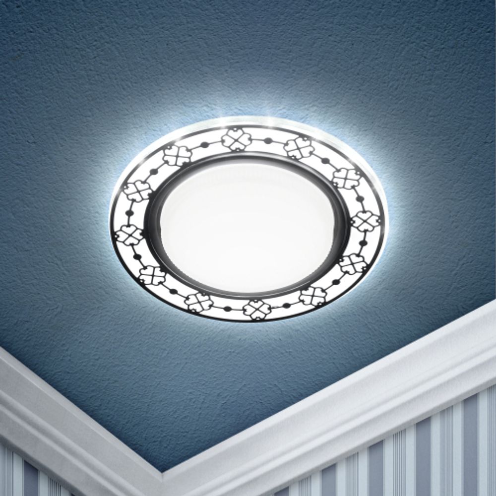 Светильник встраиваемый cо светодиодной подсветкой ЭРА DK LD28 WH/BK под лампу GX53 белый/черный