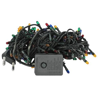 Электрогирлянда м/лампы цвет, 180 ламп, 8,2м, 8 р.миг., зелен.провод, кор