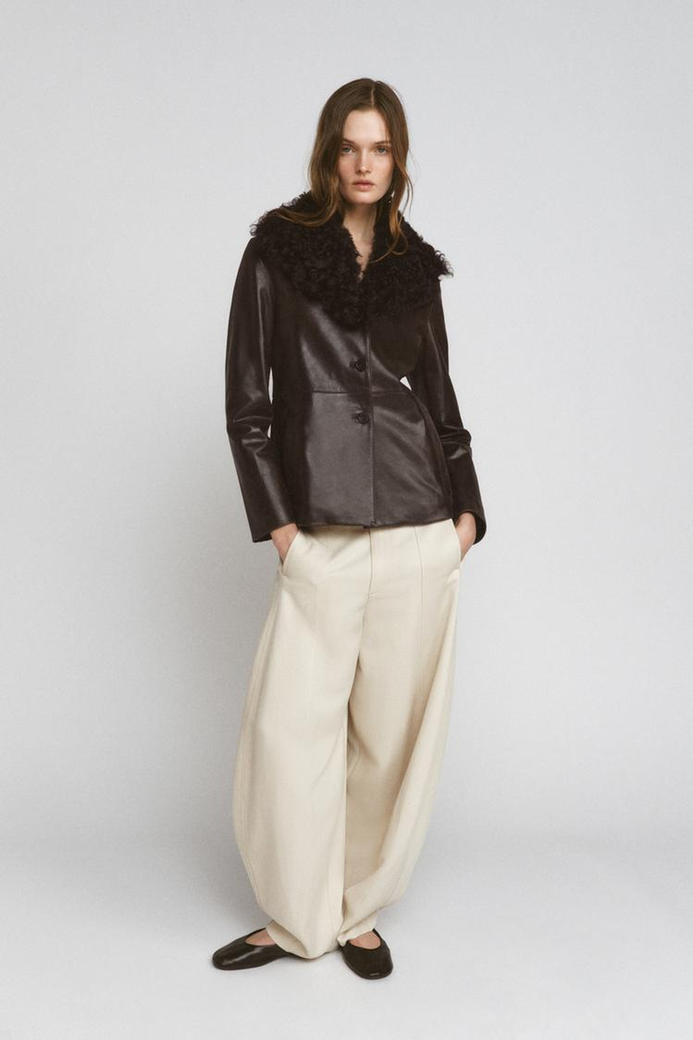 ZARA БРЮКИ-БАЛЛОНЫ ZW COLLECTION, КАМЕННО-СЕРЫЙ