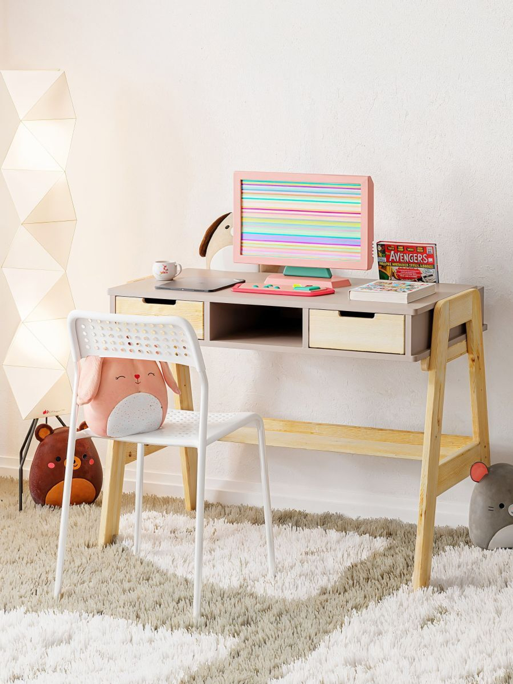 Письменный стол Чек с 2 ящиками, сосна/персидский