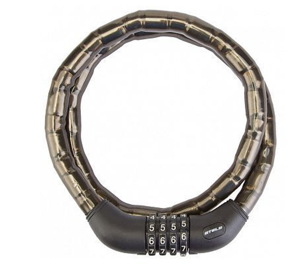 Трос-замок 81601 с шифром 4 цифры, со стальными звеньями, 18x1000 мм, чёрный, арт. 540046 (10216170/140821/0242950, Китай)