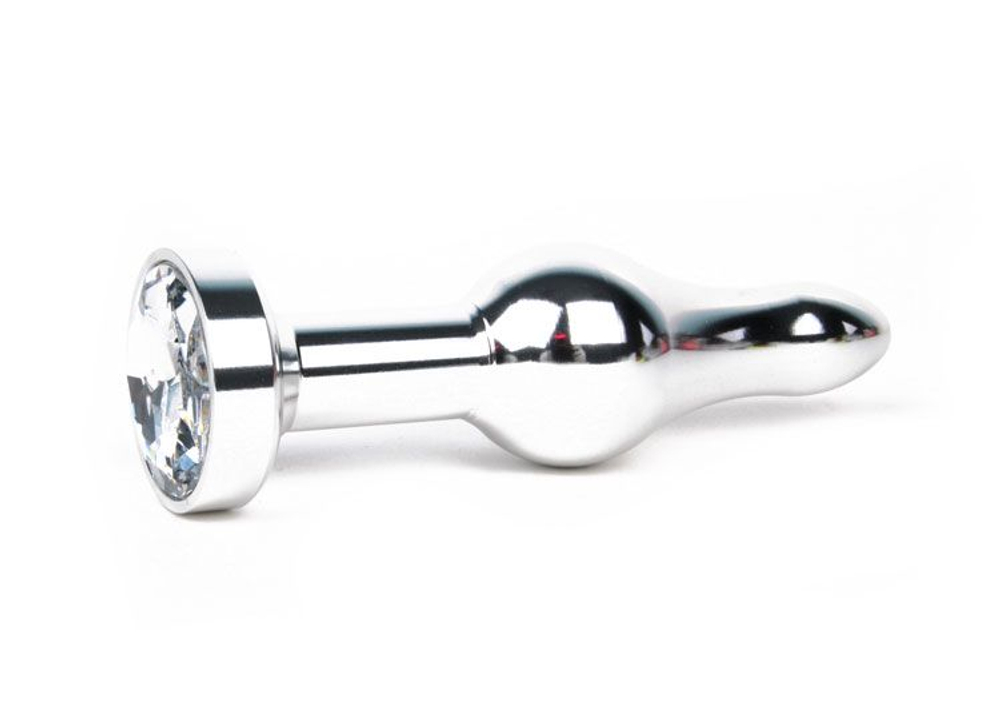 Удлиненная шарикообразная серебристая анальная втулка с прозрачным кристаллом - 10,3 см. (Цвет: прозрачный)
