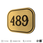 Номерок на дверь квартиры 489, для кабинета, офиса, шильдик 9 х 7 см, золотистый, Айдентика Технолоджи