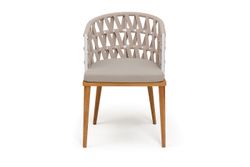 "Диего" стул плетеный из роупа, основание дуб каркас из стали белый муар, роуп бежевый круглый, ткань бежевая 052