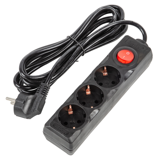 S-GCU3-3B BLACK Удлинитель серии Ultra, шнур 3м., 3 гнезда, 16A, с/з. Черный. TM Uniel