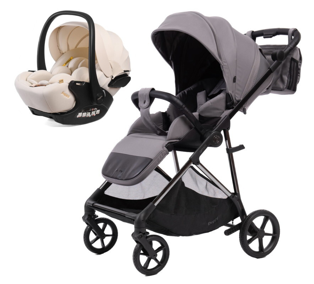 Прогулочная коляска Peppy Amici с автокреслом Verona Beige Grey рама Black Chrome