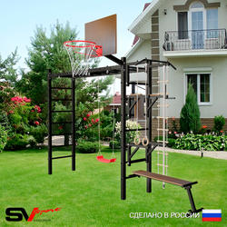 Уличная шведская стенка Sv Sport рукоход У520К (Турник/Брусья/Стойка/Скамья/"Лодочка"/Щит баскет/Канат/кольца/лестница)