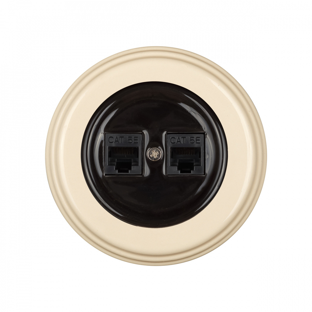 Розетка RJ45 информационная двойная, керамика, цвет черный B1-302-03