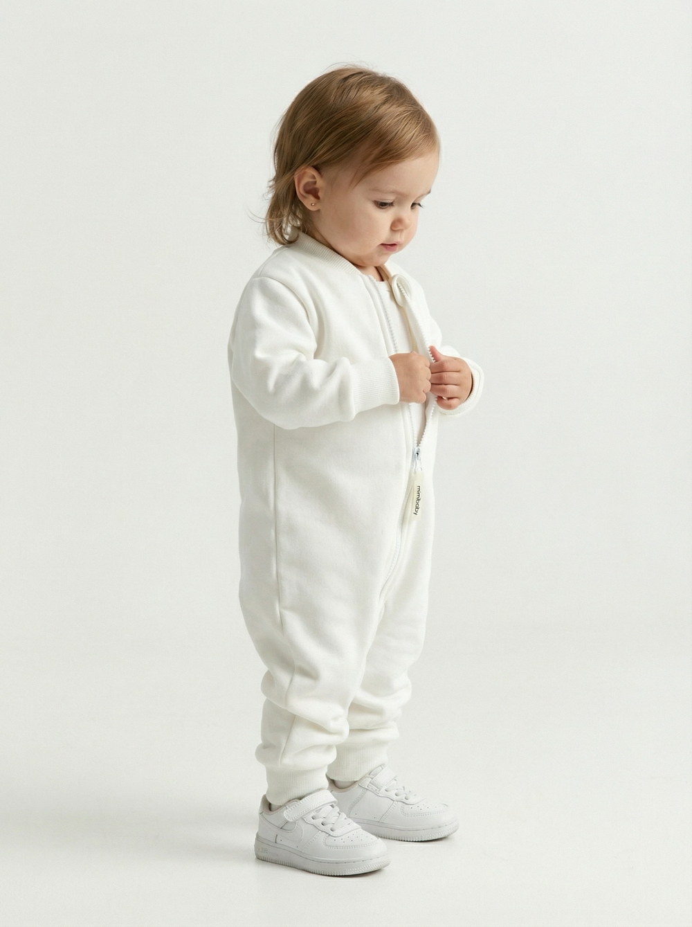 Комбинезон из футера без начеса, Молочный