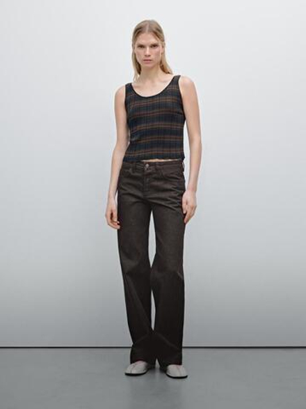 Massimo Dutti Джинсы со средней посадкой и широкими штанинами, коричневый