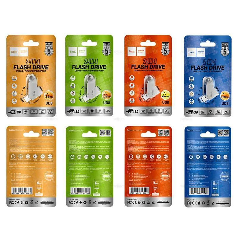 USB карта памяти HOCO UD8 64ГБ Type-C + USB 3.0 (серый)