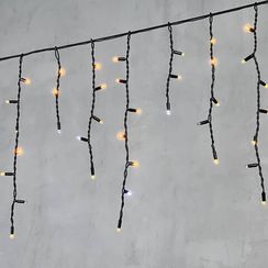 Светодиодная бахрома с колпачком 3,1*0,5 м., 120 желтых белых LED ламп, мерцание, каучуковый черный провод, LTC (LL120BLW-1-2Y)