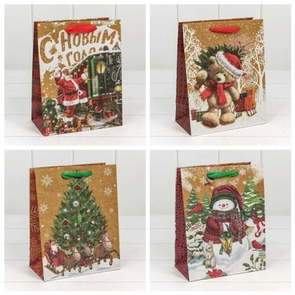 
          Пакет подарочный 18 х 23 х 10 см Набор 4 шт "Новогодний" (Крафт)