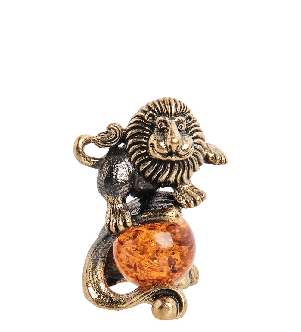 Народные промыслы AM- 316 Фигурка «Знак зодиака - Лев» (латунь, янтарь)