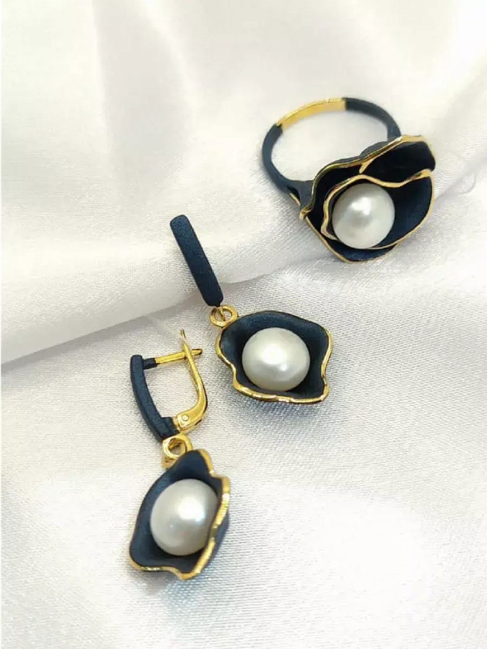 Ювелирные серьги серебро с жемчугом и эмалью