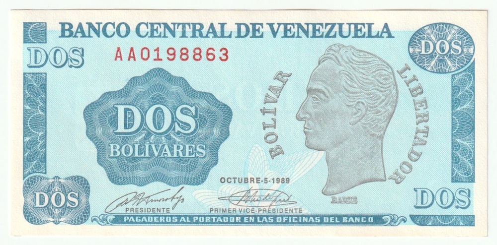 Venezuela, 2 Bolívares, 1989-Oct-05, UNC