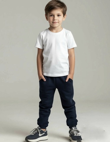 10042 Брюки-джоггеры детские футер 2-х нитка черно/синий (88-164)