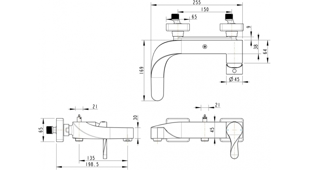 СМЕСИТЕЛЬ ДЛЯ ВАННЫ С КОРОТКИМ ИЗЛИВОМ БЕЗ АКСЕССУАРОВ BRAVAT WAVE F674108C-01