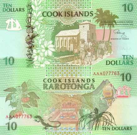 Острова Кука 10 долларов 1992 Христианская церковь UNC