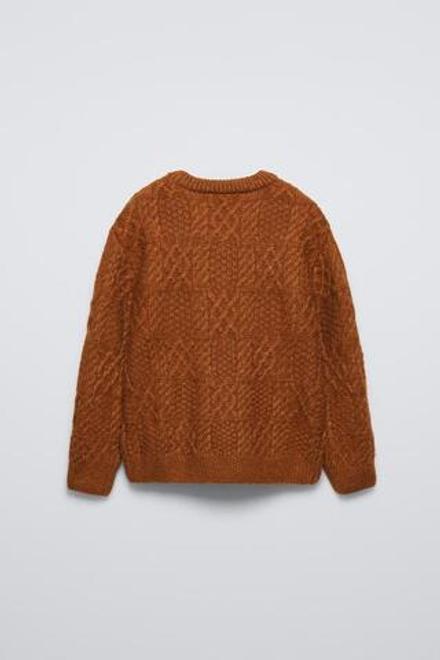 ZARA СВИТЕР С УЗОРОМ «КОСЫ», ОХРА