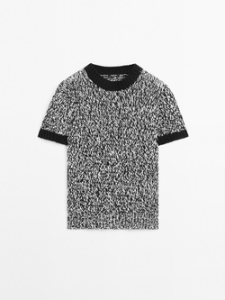 Massimo Dutti Свитер в рубчик с короткими рукавами, черный